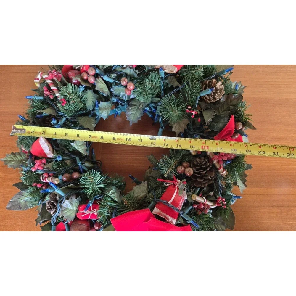Vintage Christmas Wreath With Blue Lights Works! READ Description